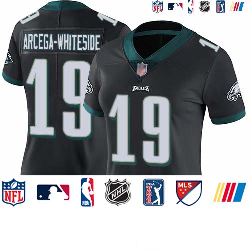 Personalized Eagles #19 JJ Arcega-Whiteside Black Alternate Women’s Stitched Football Untouchable Limited Jersey