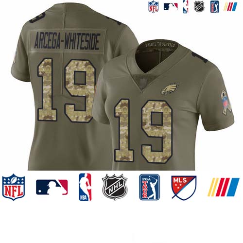 Personalized Eagles #19 JJ Arcega-Whiteside Olive Camo Women’s Stitched Football Limited 2017 Salute to Service Jersey