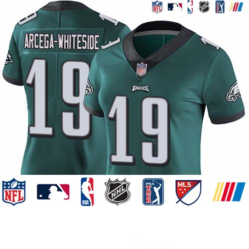 Personalized Eagles #19 JJ Arcega-Whiteside Midnight Green Team Color Women’s Stitched Football Untouchable Limited Jersey