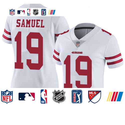 Personalized 49ers #19 Deebo Samuel White Women’s Stitched Football Untouchable Limited Jersey