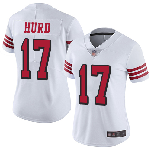 Personalized 49ers #17 Jalen Hurd White Rush Women’s Stitched Football Untouchable Limited Jersey