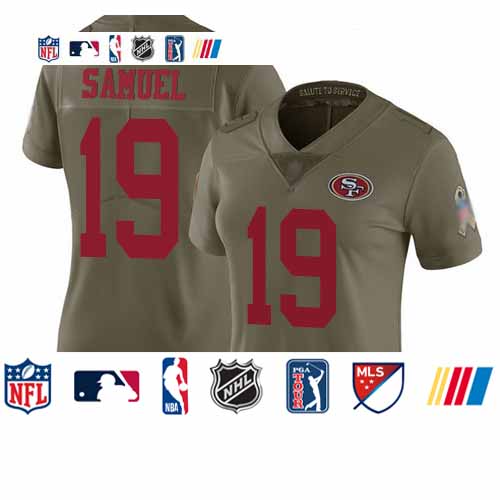 Personalized 49ers #19 Deebo Samuel Olive Women’s Stitched Football Limited 2017 Salute to Service Jersey