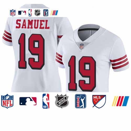 Personalized 49ers #19 Deebo Samuel White Rush Women’s Stitched Football Untouchable Limited Jersey