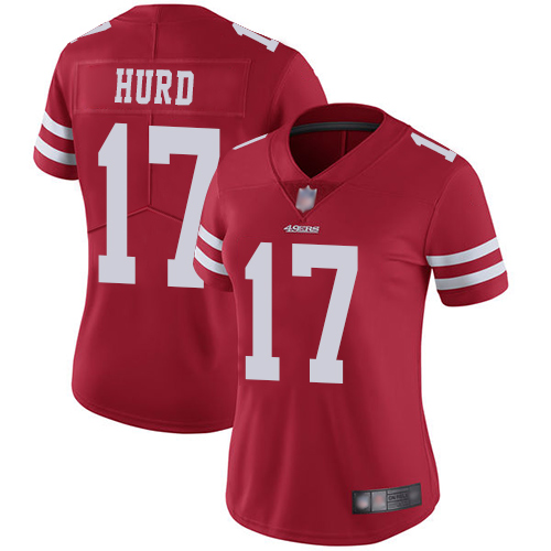 Personalized 49ers #17 Jalen Hurd Red Team Color Women’s Stitched Football Untouchable Limited Jersey