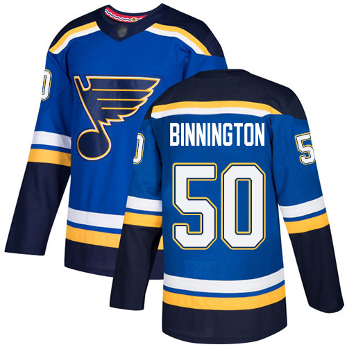 Personalized Blues #50 Jordan Binnington Blue Home Authentic Stitched Hockey Jersey