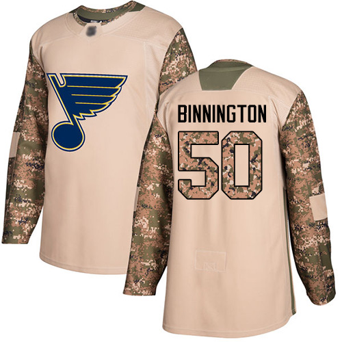 Personalized Blues #50 Jordan Binnington Camo Authentic 2017 Veterans Day Stitched Hockey Jersey