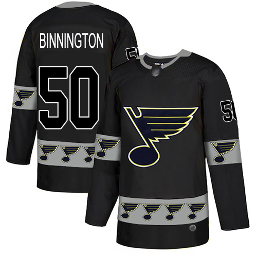 Personalized Blues #50 Jordan Binnington Black Authentic Team Logo Fashion Stitched Hockey Jersey