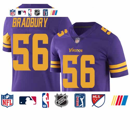 Personalized Vikings #56 Garrett Bradbury Purple Men’s Stitched Football Limited Rush Jersey