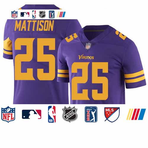 Personalized Vikings #25 Alexander Mattison Purple Men’s Stitched Football Limited Rush Jersey