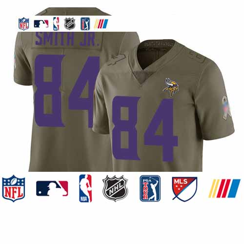 Personalized Vikings #84 Irv Smith Jr. Olive Men’s Stitched Football Limited 2017 Salute To Service Jersey