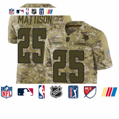 Personalized Vikings #25 Alexander Mattison Camo Men’s Stitched Football Limited 2018 Salute To Service Jersey