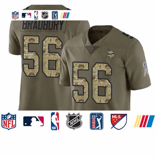 Personalized Vikings #56 Garrett Bradbury Olive Camo Men’s Stitched Football Limited 2017 Salute To Service Jersey