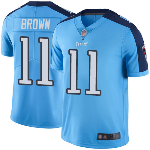 Personalized Titans #11 A.J. Brown Light Blue Men’s Stitched Football Limited Rush Jersey