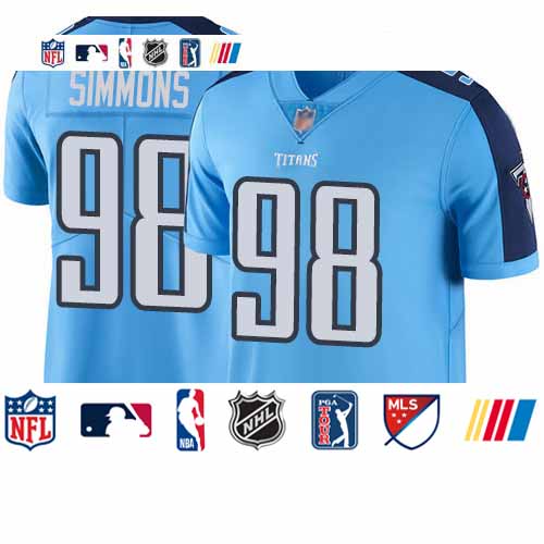 Personalized Titans #98 Jeffery Simmons Light Blue Men’s Stitched Football Limited Rush Jersey