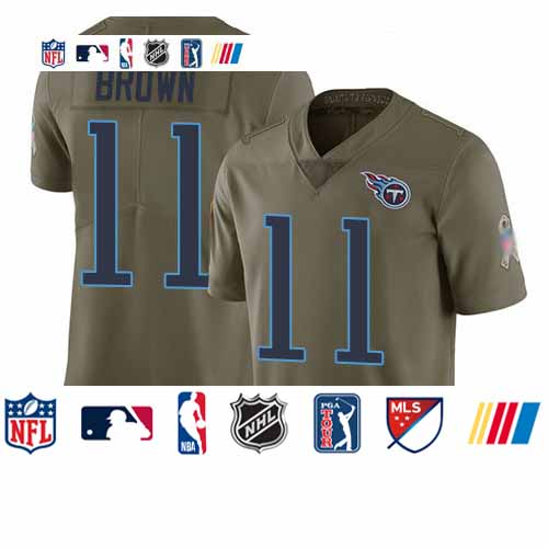 Personalized Titans #11 A.J. Brown Olive Men’s Stitched Football Limited 2017 Salute To Service Jersey