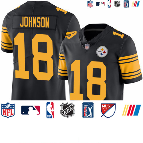 Personalized Steelers #18 Diontae Johnson Black Men’s Stitched Football Limited Rush Jersey