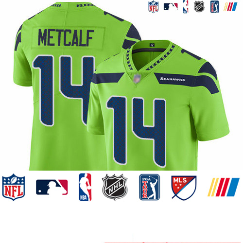 Personalized Seahawks #14 D.K. Metcalf Green Men’s Stitched Football Limited Rush Jersey