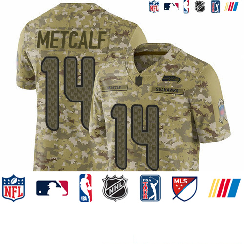 Personalized Seahawks #14 D.K. Metcalf Camo Men’s Stitched Football Limited 2018 Salute To Service Jersey