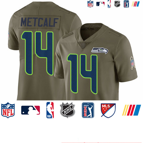 Personalized Seahawks #14 D.K. Metcalf Olive Men’s Stitched Football Limited 2017 Salute To Service Jersey