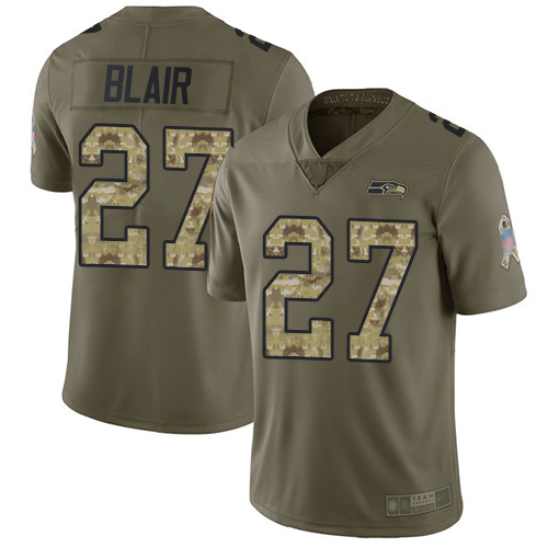 Personalized Seahawks #27 Marquise Blair Olive Camo Men’s Stitched Football Limited 2017 Salute To Service Jersey