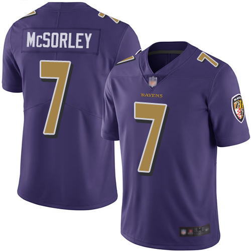 Personalized Ravens #7 Trace McSorley Purple Men’s Stitched Football Limited Rush Jersey