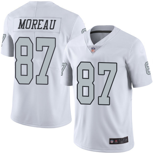 Personalized Raiders #87 Foster Moreau White Men’s Stitched Football Limited Rush Jersey