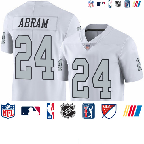 Personalized Raiders #24 Johnathan Abram White Men’s Stitched Football Limited Rush Jersey