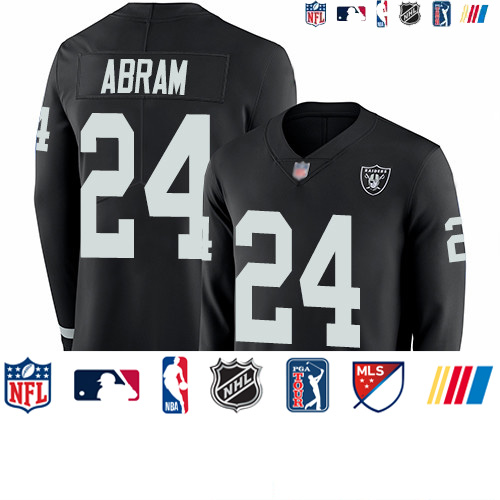 Personalized Raiders #24 Johnathan Abram Black Team Color Men’s Stitched Football Limited Therma Long Sleeve Jersey