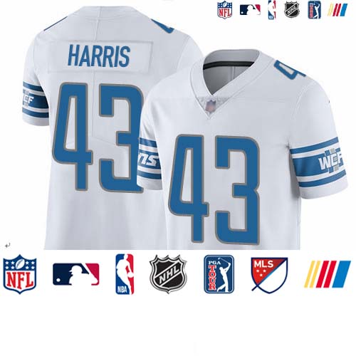 Personalized Lions #43 Will Harris White Men’s Stitched Football Untouchable Limited Jersey