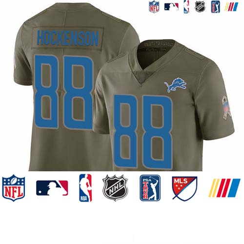 Personalized Lions #88 T.J. Hockenson Olive Men’s Stitched Football Limited 2017 Salute To Service Jersey