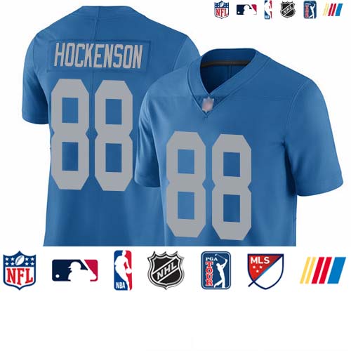 Personalized Lions #88 T.J. Hockenson Blue Throwback Men’s Stitched Football Untouchable Limited Jersey