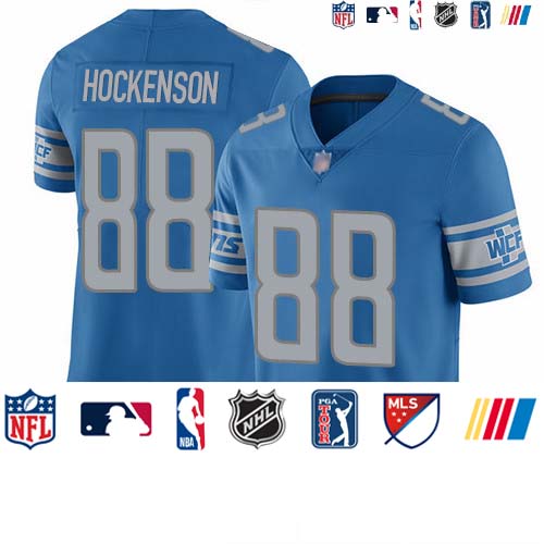 Personalized Lions #88 T.J. Hockenson Blue Team Color Men’s Stitched Football Untouchable Limited Jersey
