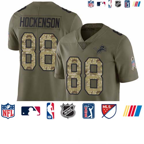 Personalized Lions #88 T.J. Hockenson Olive Camo Men’s Stitched Football Limited 2017 Salute To Service Jersey