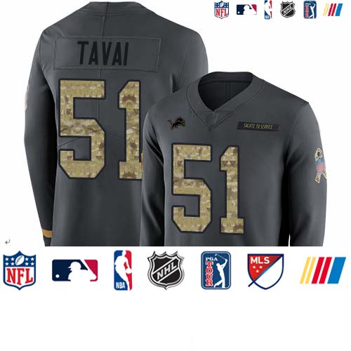Personalized Lions #51 Jahlani Tavai Anthracite Salute to Service Men’s Stitched Football Limited Therma Long Sleeve Jersey