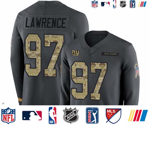 Personalized Giants #97 Dexter Lawrence Anthracite Salute to Service Men’s Stitched Football Limited Therma Long Sleeve Jersey