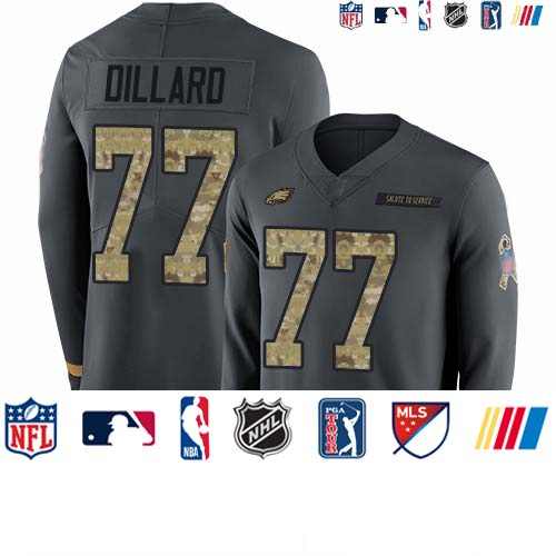Personalized Eagles #77 Andre Dillard Anthracite Salute to Service Men’s Stitched Football Limited Therma Long Sleeve Jersey