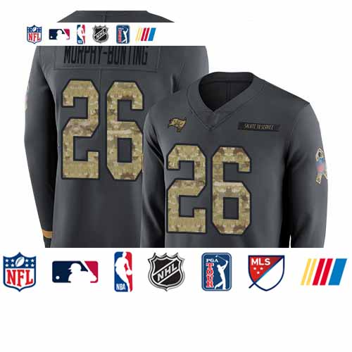 Personalized Buccaneers #26 Sean Murphy-Bunting Anthracite Salute to Service Men’s Stitched Football Limited Therma Long Sleeve Jersey
