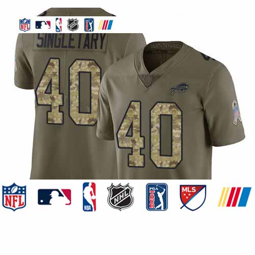 Personalized Bills #40 Devin Singletary Olive Camo Men’s Stitched Football Limited 2017 Salute To Service Jersey