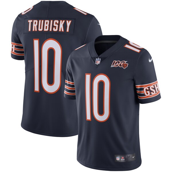 Personalized Bears 10 Mitchell Trubisky Navy NFL 100th Season Untouchable Limited Jersey
