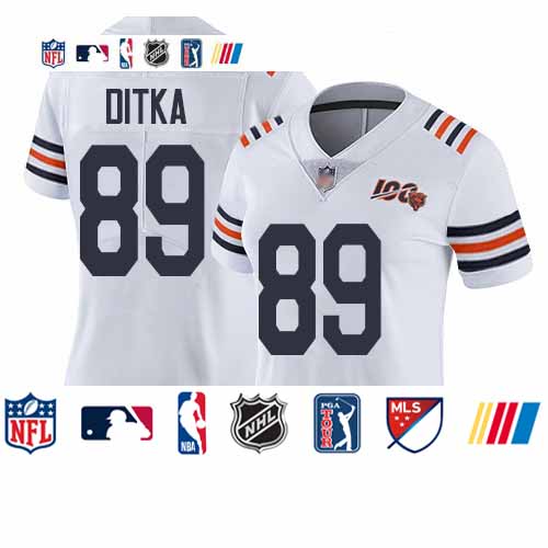 Personalized Bears #89 Mike Ditka White Alternate Women’s Stitched Football Untouchable Limited 100th Season Jersey