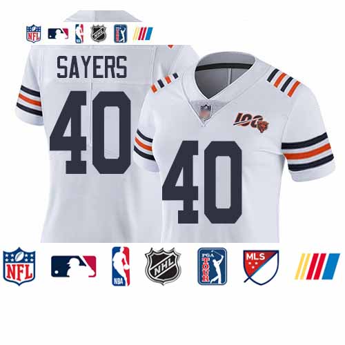 Personalized Bears #40 Gale Sayers White Alternate Women’s Stitched Football Untouchable Limited 100th Season Jersey