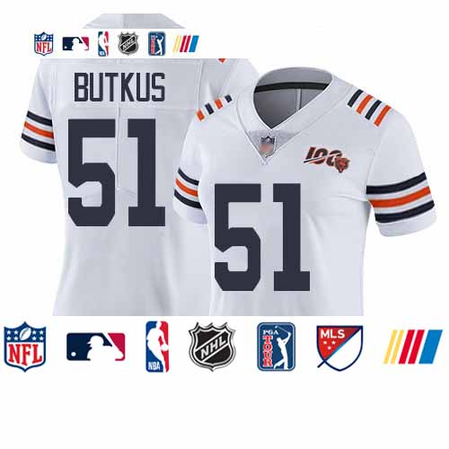 Personalized Bears #51 Dick Butkus White Alternate Women’s Stitched Football Untouchable Limited 100th Season Jersey