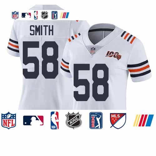 Personalized Bears #58 Roquan Smith White Alternate Women’s Stitched Football Untouchable Limited 100th Season Jersey