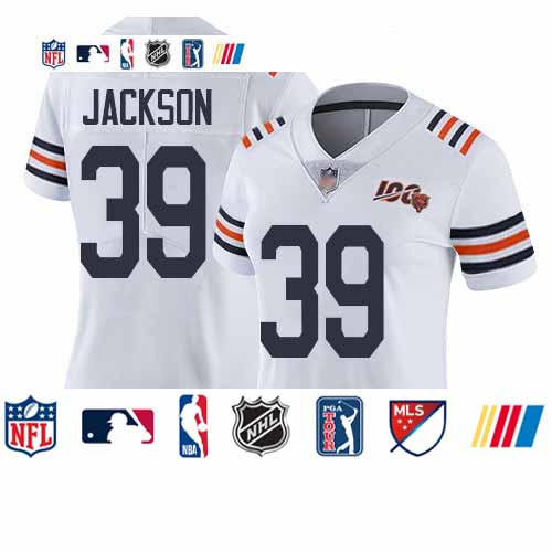 Personalized Bears #39 Eddie Jackson White Alternate Women’s Stitched Football Untouchable Limited 100th Season Jersey