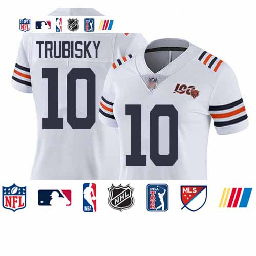 Personalized Bears #10 Mitchell Trubisky White Alternate Women’s Stitched Football Untouchable Limited 100th Season Jersey