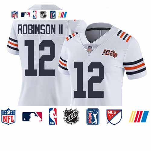 Personalized Bears #12 Allen Robinson II White Alternate Women’s Stitched Football Untouchable Limited 100th Season Jersey