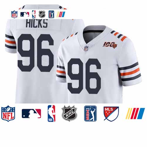 Personalized Bears #96 Akiem Hicks White Alternate Men’s Stitched Football Untouchable Limited 100th Season Jersey