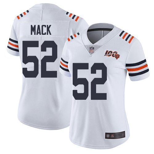 Personalized Bears 52 Khalil Mack White Women 2019 100th Season Alternate Classic Untouchable Limited Jersey