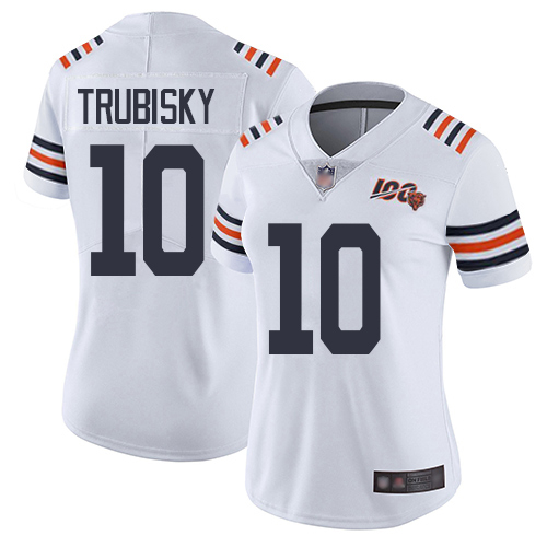 Personalized Bears 10 Mitchell Trubisky White Women 2019 100th Season Alternate Classic Untouchable Limited Jersey