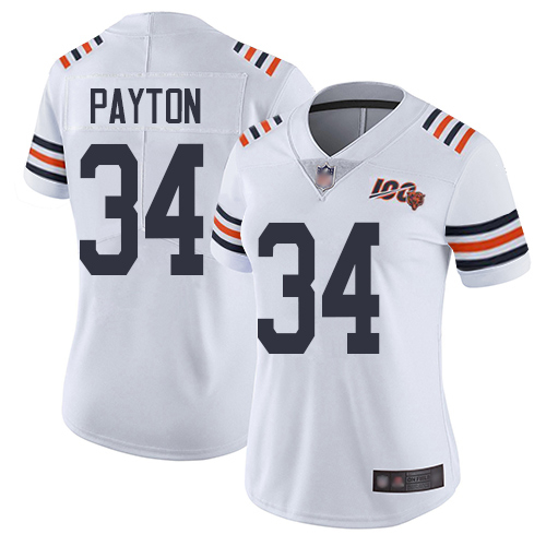 Personalized Bears 34 Walter Payton White Women 2019 100th Season Alternate Classic Retired Untouchable Limited Jersey